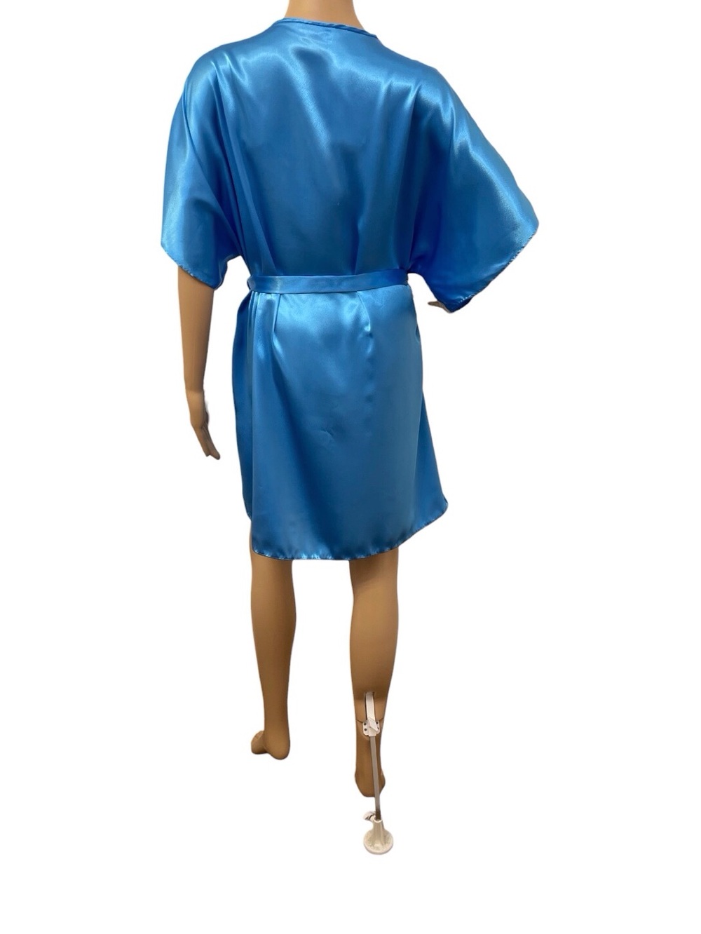 Cinema Etoile Women's Blue Satin Kimono Night Gown Robe, L - Picture 5 of 9